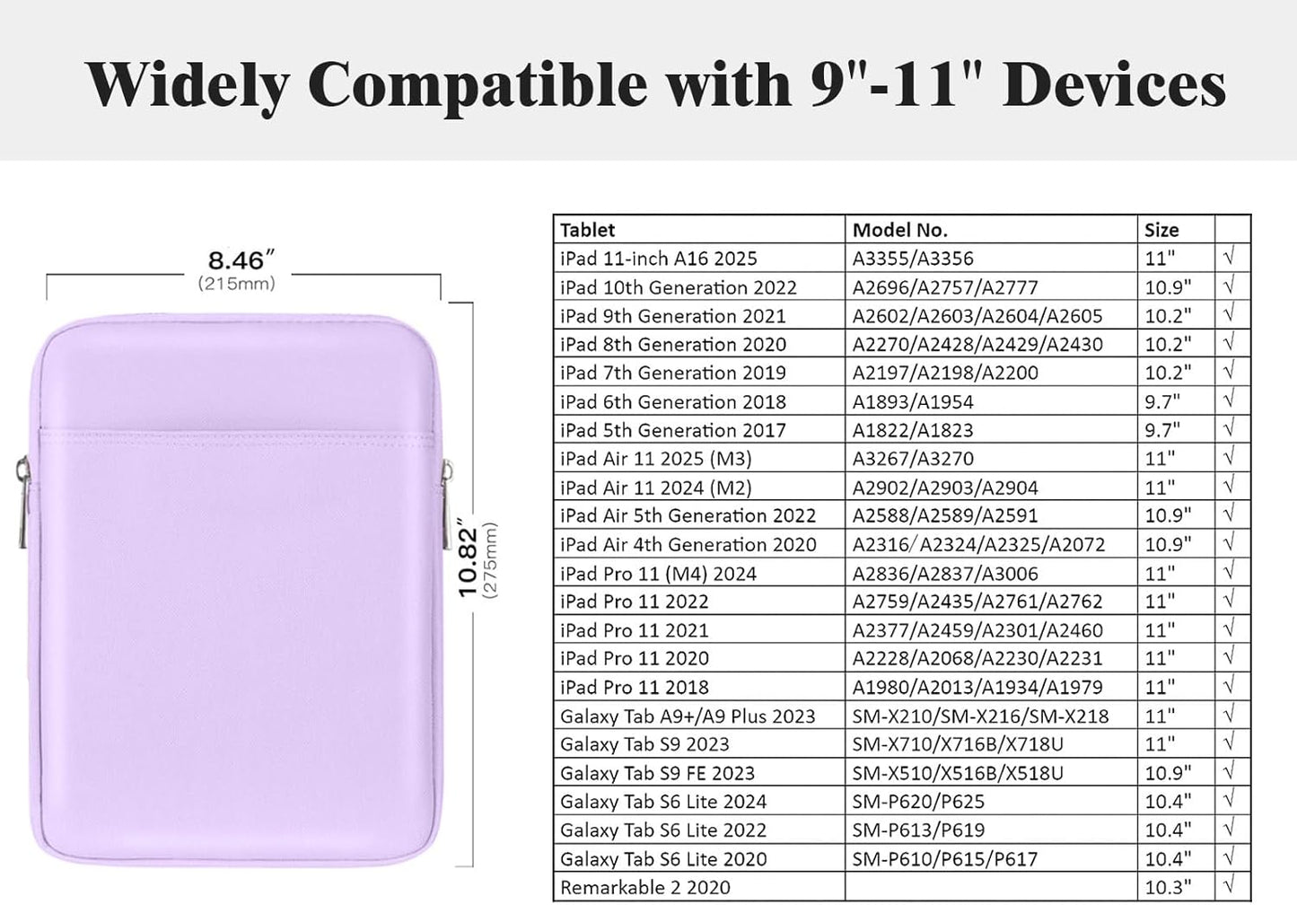 TiMOVO 9-11" Tablet Sleeve Bag for iPad 11-inch A16 2025, iPad 10.9"/10.2"| Air 11 Inch/5th/4th Gen. 10.9", Galaxy Tab A9+/A11Plus 11", Protective Bag Fit Smart Keyboard, Dusty Blue