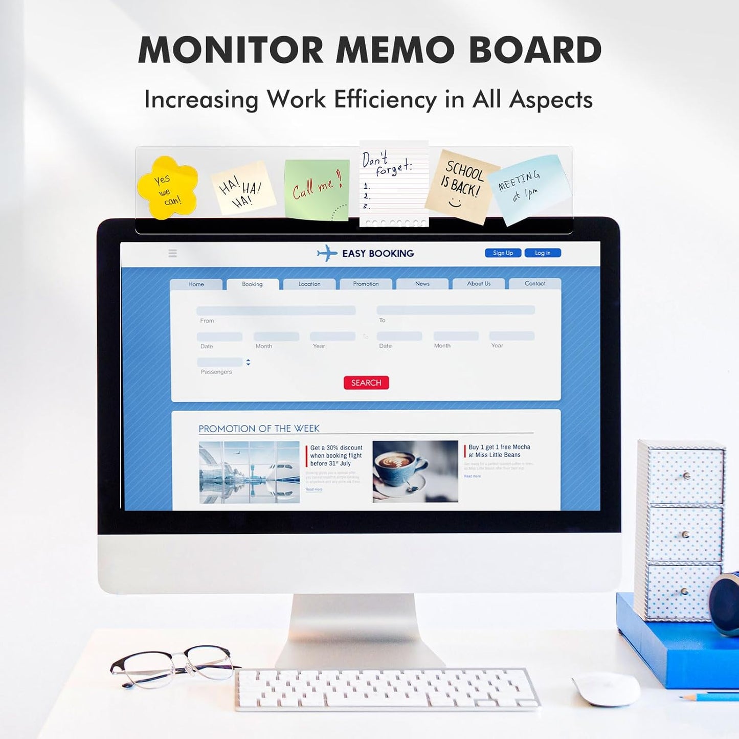 DOLLAR BOSS Monitor Memo Boards for Computers 2 Pcs Office Desk Accessories 11" x 3.1" Transparent Acrylic Monitor Side Panel Multifunction Message Board Screen Note Holder for Office Home Work Desk