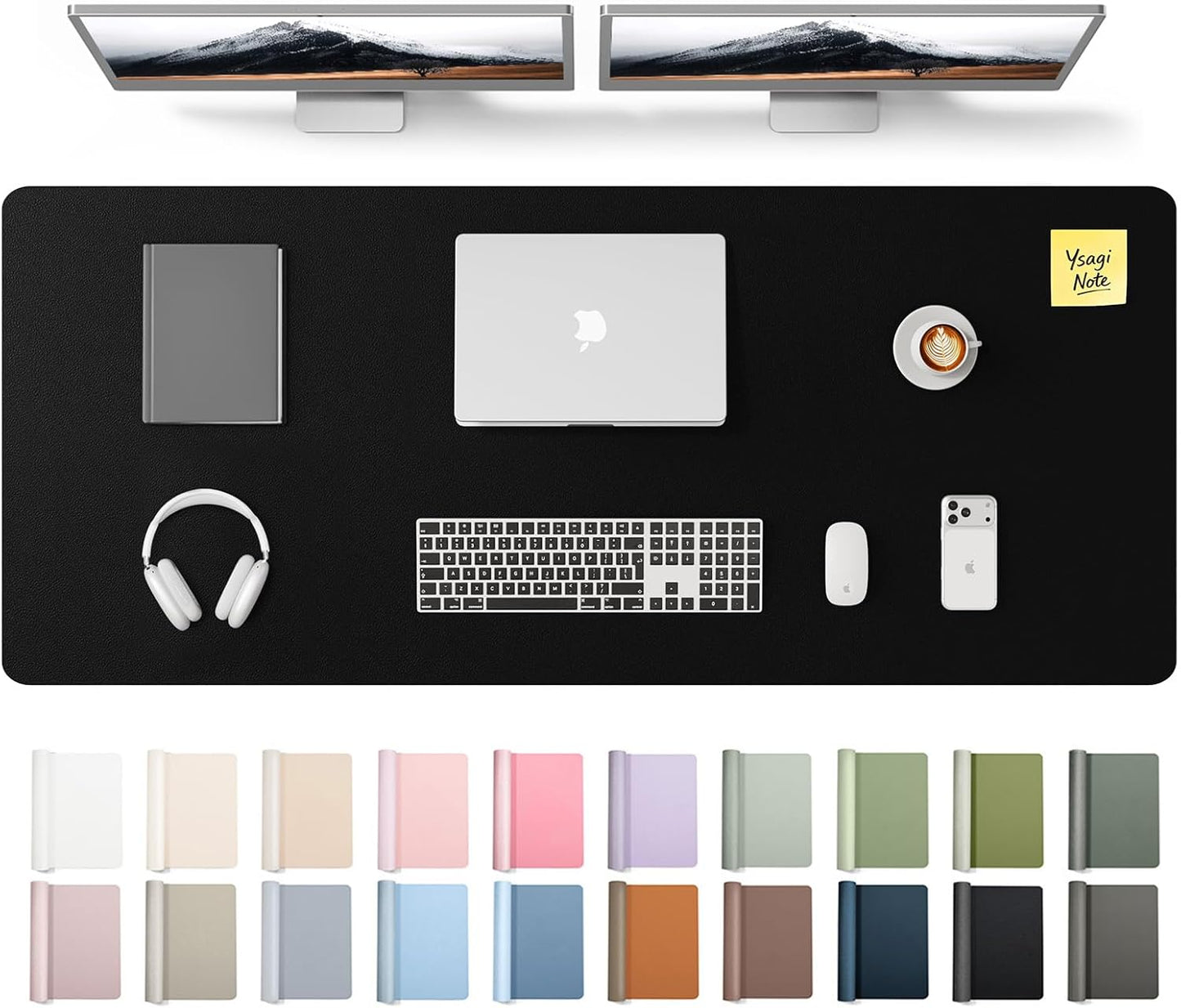 YSAGi Leather Desk Pad Protector, Office Desk Mat, Large Mouse Pad, Non-Slip PU Leather Desk Blotter, Waterproof Laptop Desk Writing Pad for Office and Home (23.6" x 13.8", Eggshell) - Colors B