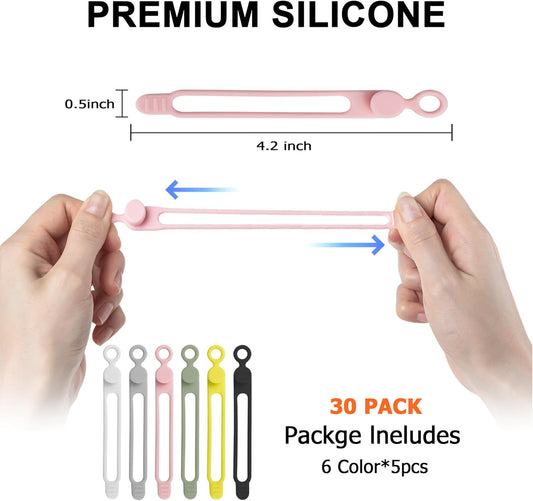 24Pcs Silicone Cable Straps Cord Organizer for Bundling Earphone, Phone Charger, Computer Cords, Reusable Cable Ties Wire Organizer in Home,Office,Kitchen,School (4 Colors)