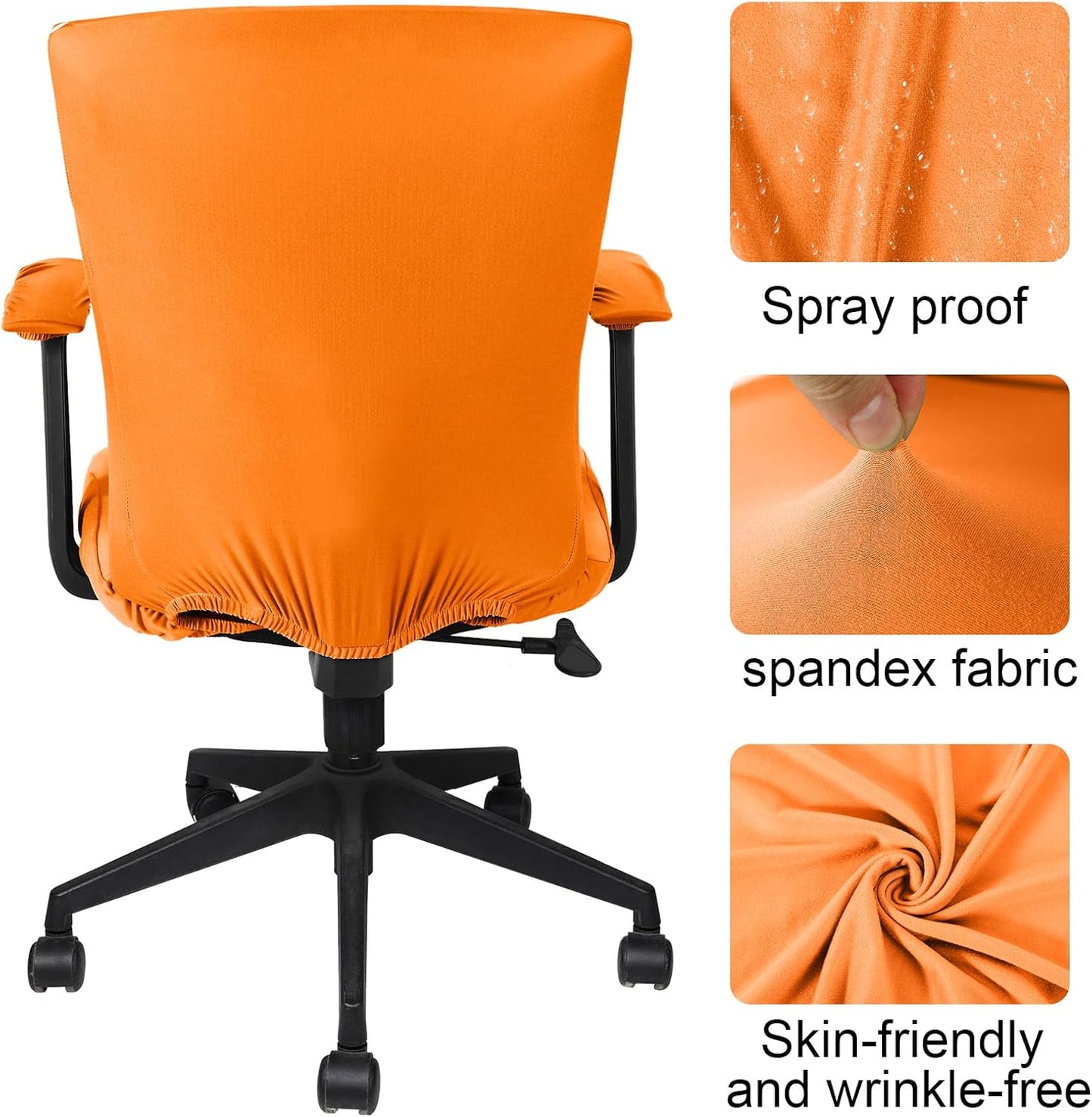 Tallew 4 Pcs Office Chair Covers Set Computer Universal Protective Stretchable Chair Seat Covers Desk Armrest Cover Pads Office Cushion Backrest for Rotating(Regular,Black)