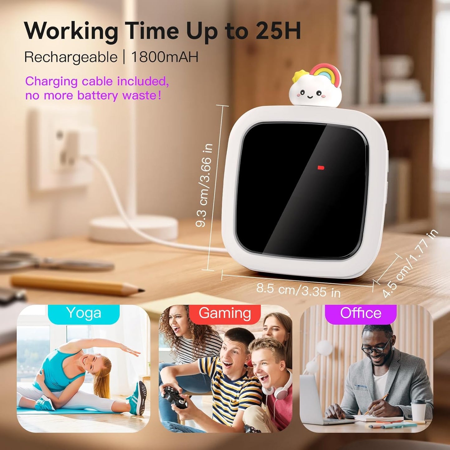 Yunbaoit Digital Visual Timer for Kids, Rechargeable 99-Minute Silent Countdown Timer with 19 Ringtones, 9 Optional DIY Color Star Display, Time Management Tool with Pause Function (Rainbow)