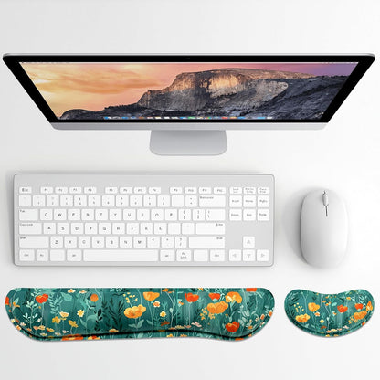 Dapesuom Enlarge Keyboard Wrist Rest, Memory Foam Wrist Cushion for Desk Mat Support, Cute Pain Relief Keyboard Mouse Pad Rests Set with Non-Slip Base for Gaming Laptop Office Computer, Elegant Flower