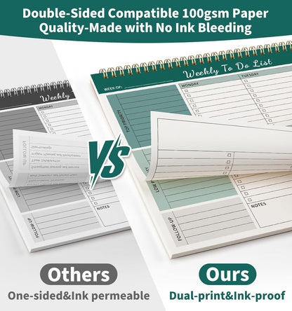 104 Pgs Weekly To Do List Notepad, 52 Duplex-Printed Undated Sheets 100 GSM（8.5"×11") Weekly Desk Planner For Work Home School Office Desk Accessories Supplies & Goal Setting Tasks - Green