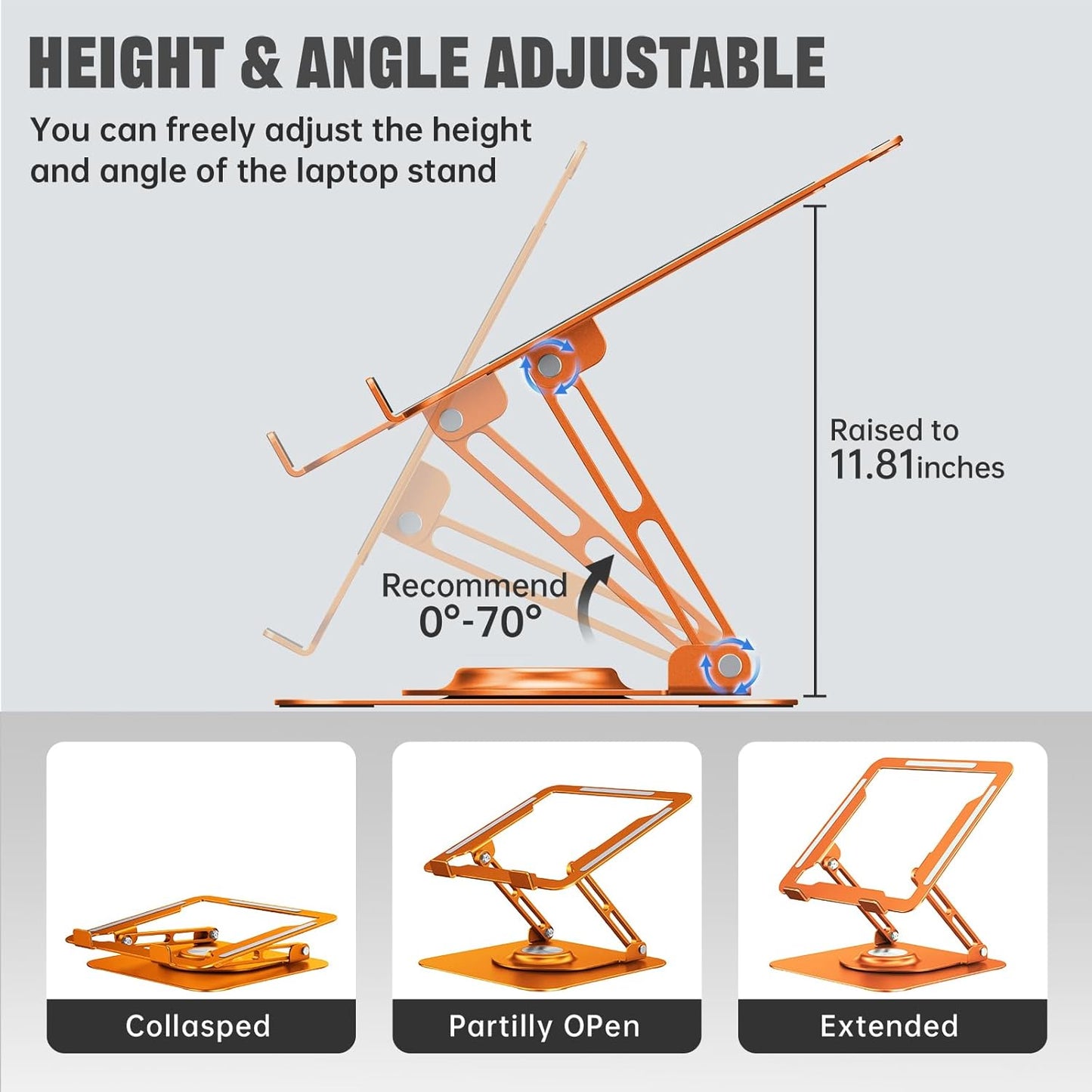 JOYEKY Laptop Stand for Desk, Adjustable Computer Stand with 360° Rotating Base, Ergonomic Laptop Riser for Collaborative Work, Foldable & Portable Laptop Stand, fits for All 10-16" Laptops