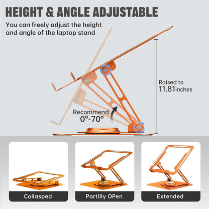 JOYEKY Laptop Stand for Desk, Adjustable Computer Stand with 360° Rotating Base, Ergonomic Laptop Riser for Collaborative Work, Foldable & Portable Laptop Stand, fits for All 10-16" Laptops