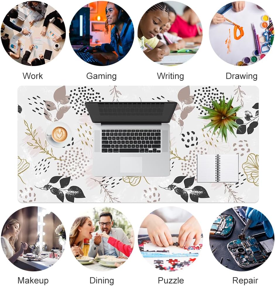 QIYI Large Mouse Pad, Cute Pink Desk Mat for Desktop, Women Girls PU Leather Desk Pad Waterproof Gaming Mousepad, Rose Gold Marble Computer Protector Writing Pad for School Office Home 31.5" x 15.7"