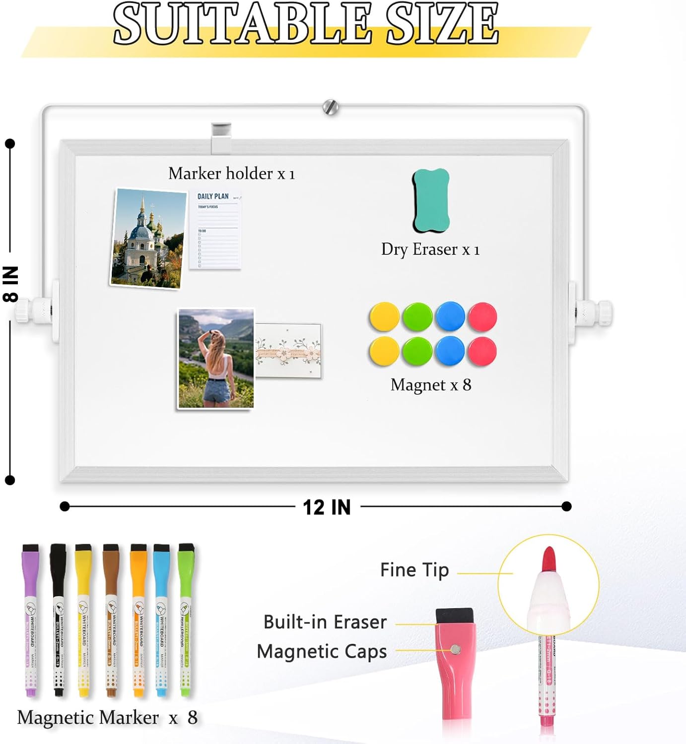 Dry Erase Magnetic White Board, 16" x 12" Double-Sided Desktop Whiteboard with Stand, Portable Small Whiteboard Set for Drawing, Office, Home