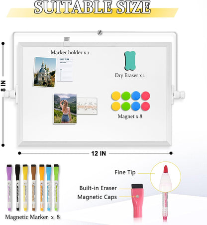 Dry Erase Magnetic White Board, 16" x 12" Double-Sided Desktop Whiteboard with Stand, Portable Small Whiteboard Set for Drawing, Office, Home
