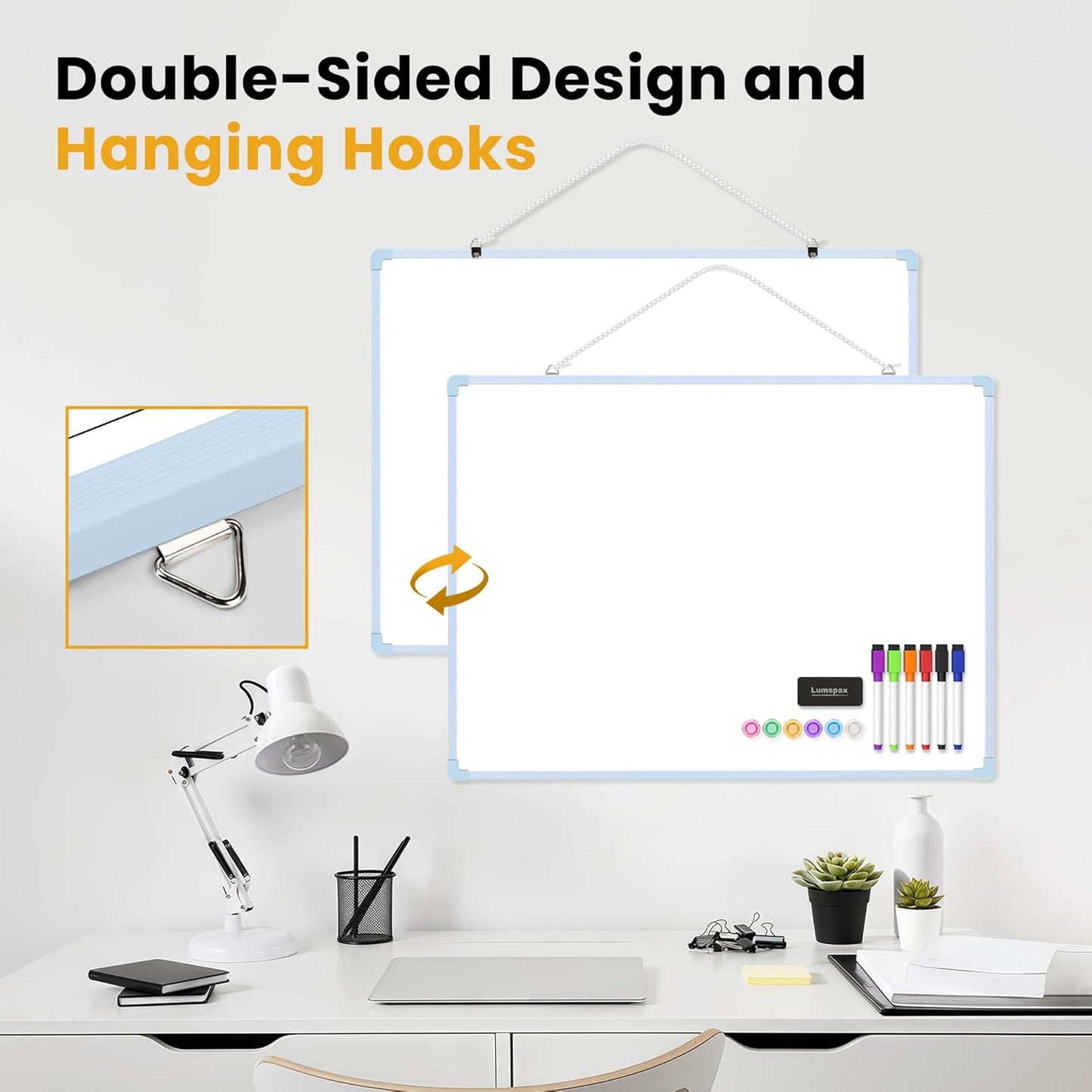 Small Dry Erase Board for Wall, 16" x 12" Double-Sided Hanging Whiteboard, Magnetic White Board with 4 Markers, 4 Magnets and 3 Mini Sticky Notes, Portable Whiteboard for Kids, School, Home, Office