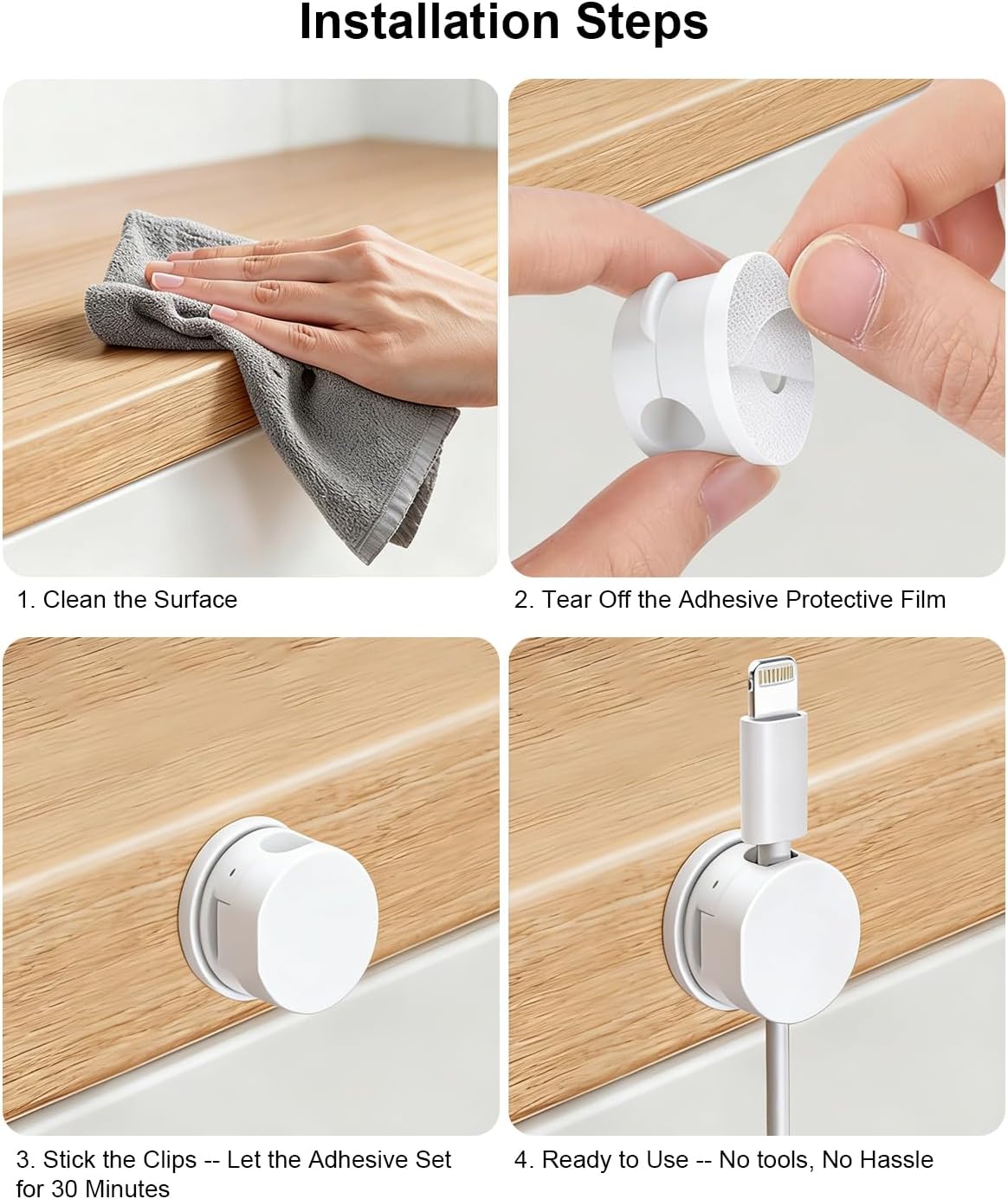 OneLeaf 8 Pack 360° Rotatable Strong Magnetic Cable Clips Cord Holder for Nightstand, 1s Lock Phone Charger Holder, Adhesive Magnetic Cord Clips for Home/Office/Car/Game Station, Smooth Adjustable