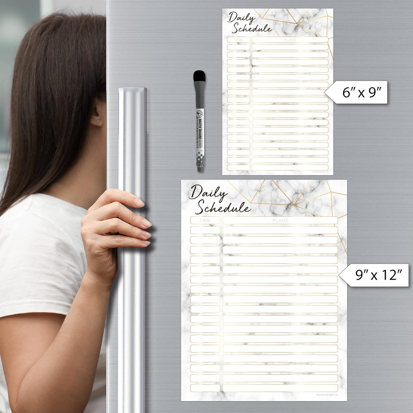 Dry Erase Daily Schedule Planner Sticker Decal by Glassboard Studio | Removable & Reusable | Magnetic Fine-Tip Marker Included (9 x 12 inches, White)