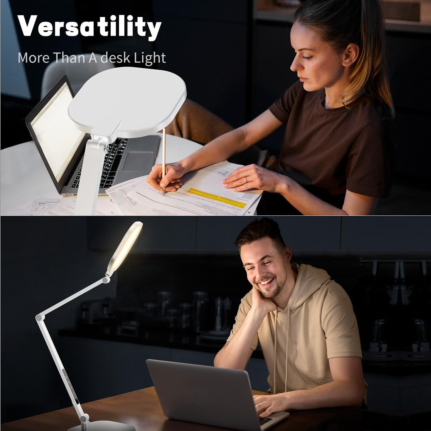LitONES LED Desk Lamp for Home Office, Professional Eye-Caring Diffused Desk Light, 3 Color 10 Brightness Computer Light, Dimmable Office Lamp with Memory & Timer Func, Metal Swing Arm Table Lamp