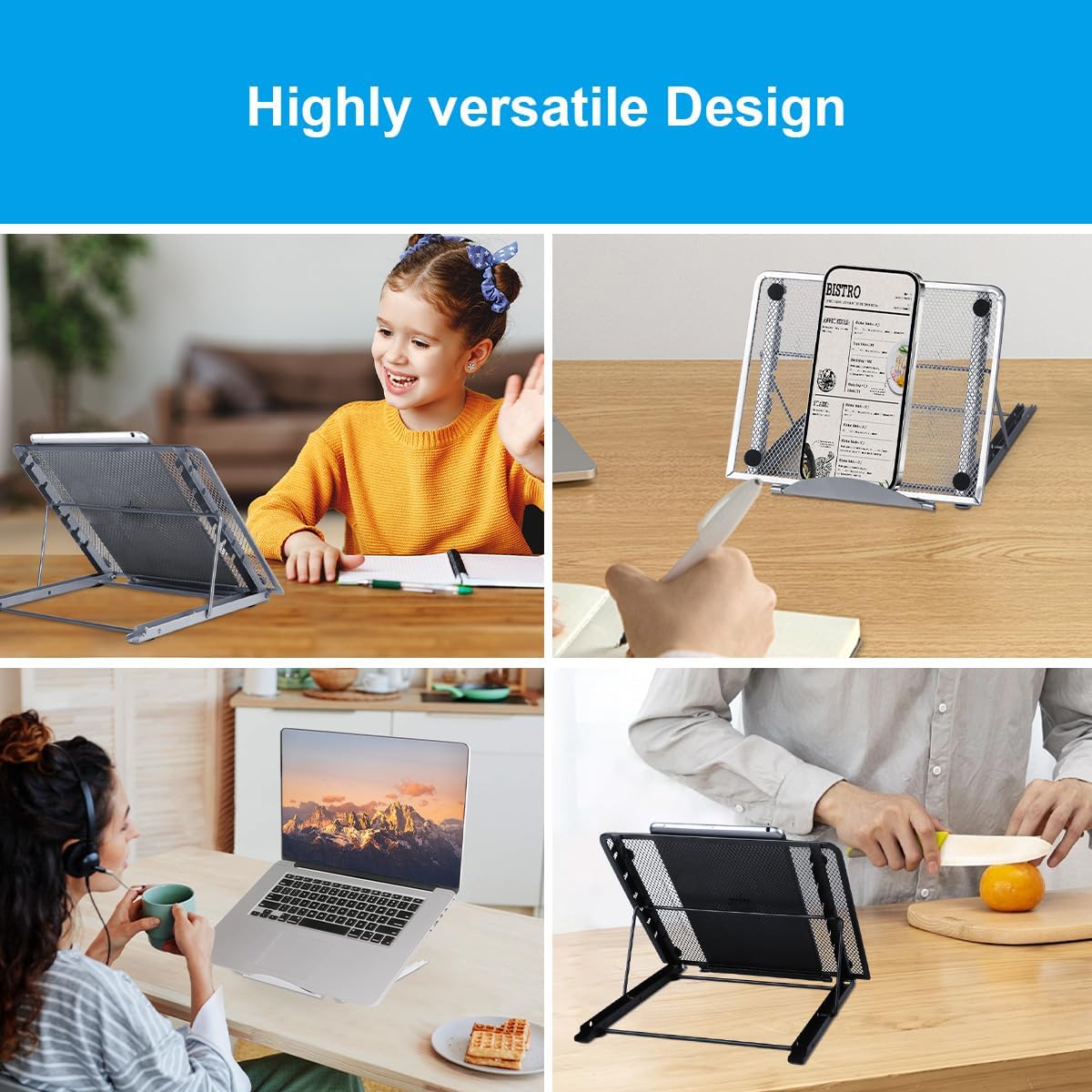 Ergonomic Laptop Tablet Stand Metal Mesh Ventilated Desktop Adjustable Computer Holder Riser Compatible with Apple MacBook Air Pro Dell XPS HP Samsung Lenovo More Laptops up to 16" (Black)