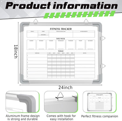 Lincia 16 x 12 Inch Fitness Tracker Whiteboard Workout Calendar for Home Gym Dry Erase Planner Hanging Removable to Do List for Wall Whiteboard with Aluminum Frame for Gym Program(Style A)