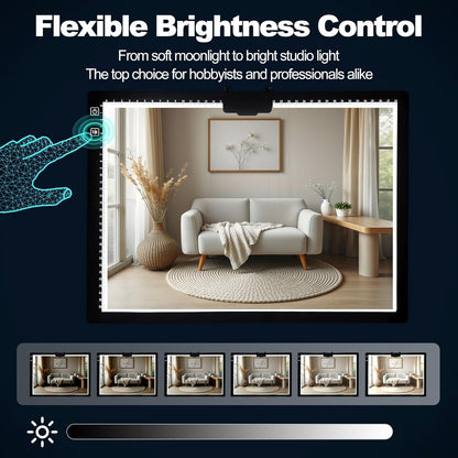 Fiqiuuiid A4 Rechargeable LED Light Pad, Tracing Light Box with 6-Level Dimmable & Light Guide artboard, Diamond Painting Light Board with Stand and Top Clip, Cordless Lightbox with Carrying Case