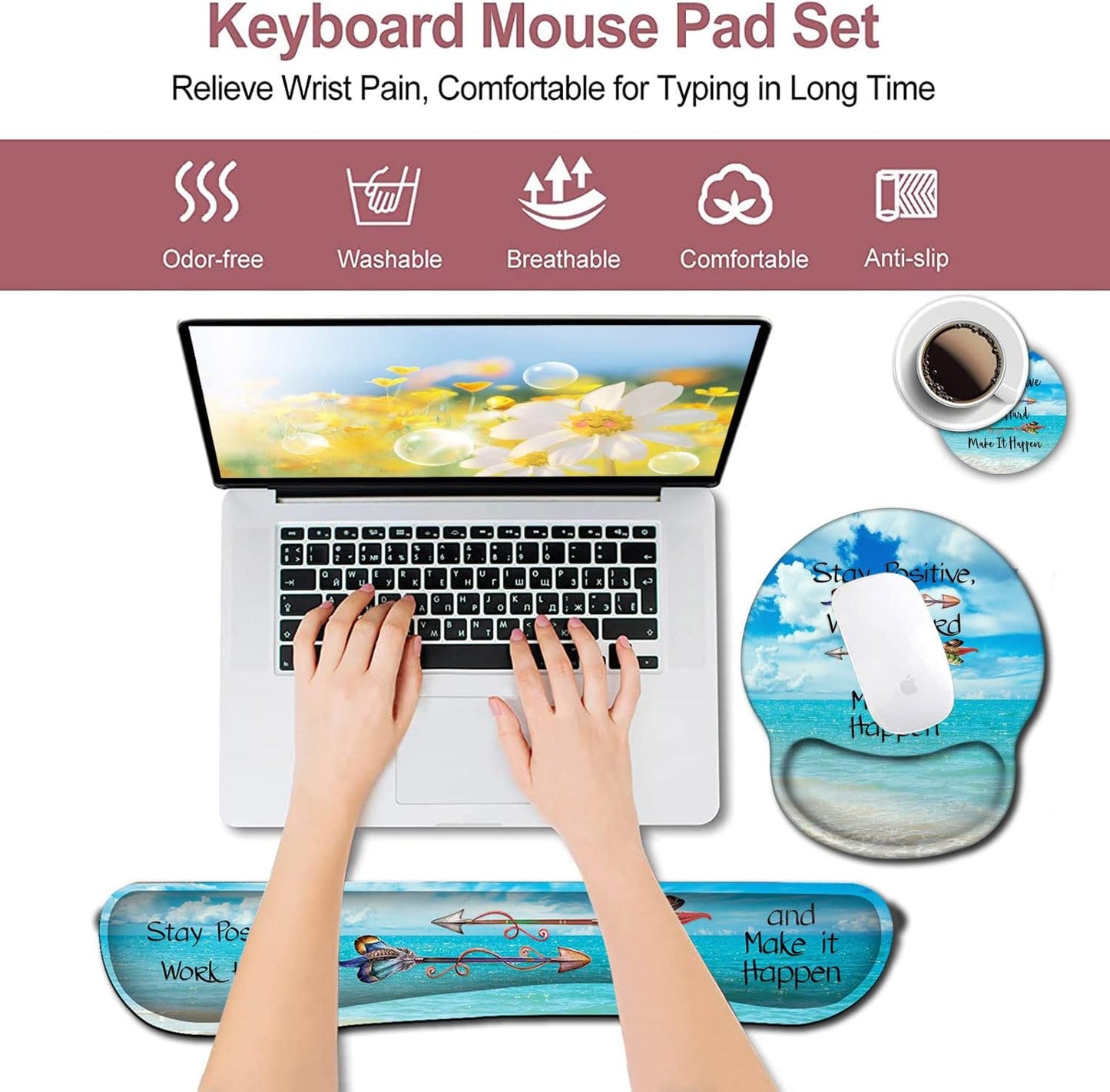 Mouse Pad with Wrist Support, Ergonomic Gel Mouse Pad Beautiful Flowers,Pink Hyacinths on Wood Panel，Non-Slip Durable, Memory Foam Keyboard Wrist Rest, Suitable for Office Typing Games