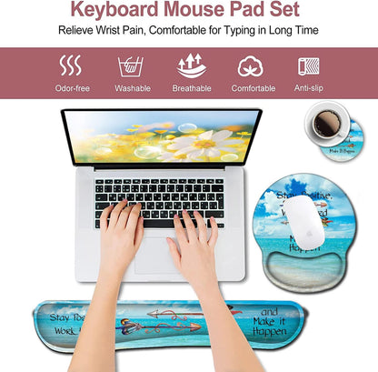 Mouse Pad with Wrist Support, Ergonomic Gel Mouse Pad Beautiful Flowers,Pink Hyacinths on Wood Panel，Non-Slip Durable, Memory Foam Keyboard Wrist Rest, Suitable for Office Typing Games