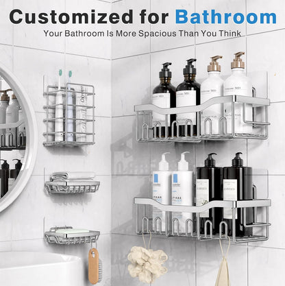 EUDELE Adhesive Shower Caddy, 5 Pack Rustproof Stainless Steel Bath Organizers With Large Capacity, No Drilling Shelves for Bathroom Storage & Home Decor