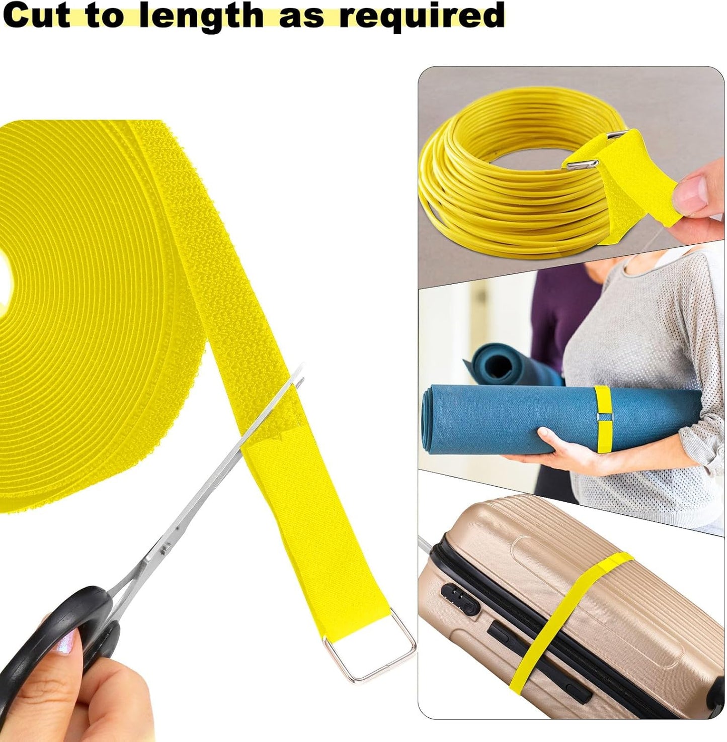 YMCRLUX 1"x32ft Hook and Loop Straps with 50 Metal Buckles, Adjustable Fastening Cable Straps, Cut-to-Length Cinch Strap, Reusable Nylon Securing Cord Ties for Organizer or Storage, 1 inch Wide, Black