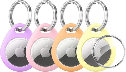 UNBREAKcable AirTag Holder for Apple - 4 Pack Air Tag Case [Fit Tightly Design] [Easy to Install] [Hold Securely] Waterproof TPU Protective Cover with Metal Keychain for Kids,Pet,Luggage,Backpack,Keys