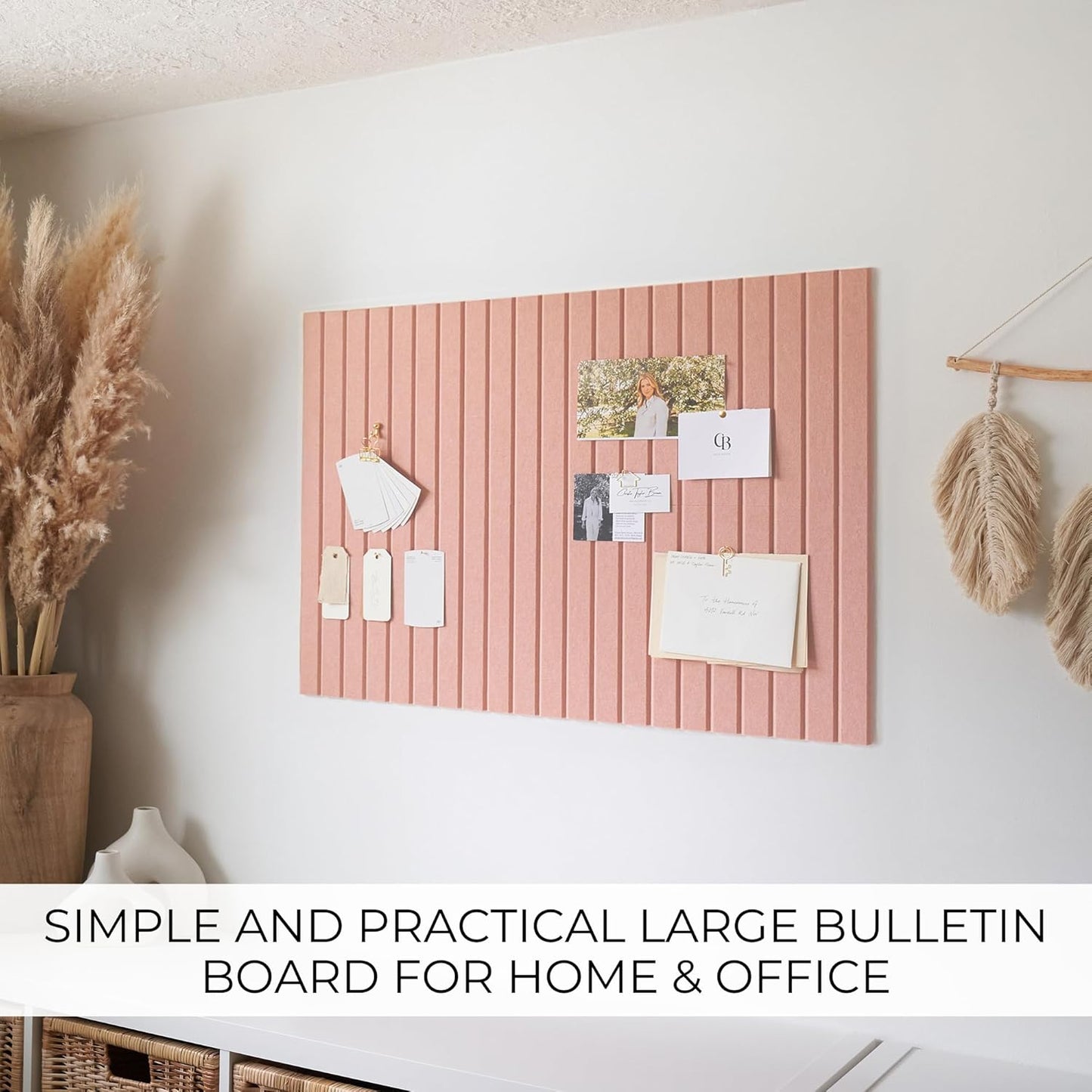 Large Felt Bulletin Board - Stylish Perfectly Sized 35" x 47" Cork Board Alternative for Office & Wall Decor – 12 Customizable Adhesive Tiles w/Golden Pins are Perfect to Display Your Photos
