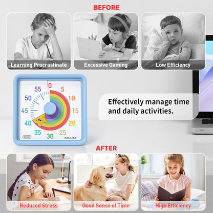 Secura 60-Minute Visual Timer for Kids, Time Clocks, Countdown Timer for Office Kitchen, Classroom Timer for Kids, Silent Time Management Tool (Navy Blue & Navy Blue)
