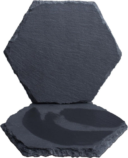 Black Nature Stone Round Coasters Set of 2, Cup Coasters Absorbent Anti-Scratch, Furniture Table Desk Drink Coaster for Office Bar Kitchen Home, Stylish Décor Protects Wood & Glass Surfaces (2 Pack)