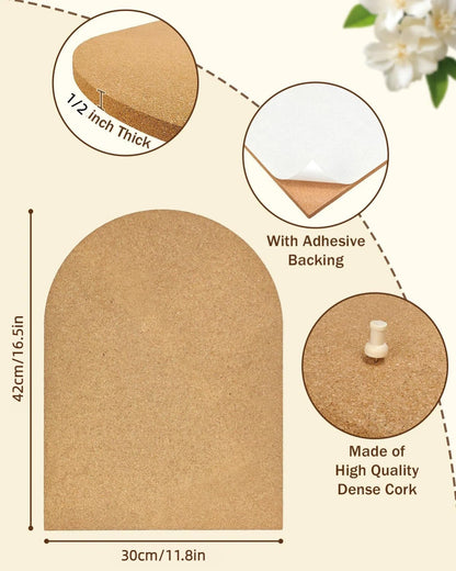 Okydoky 12mm Thick Arch Cork Board, 10.4in x 14.4in Self-Adhesive Pin Board,1 PC for Home Office Décor