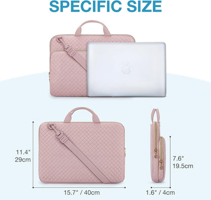 BAGSMART 15.6 Inch Laptop Case Sleeve Compatible with MacBook Pro 16 Inch,15.6 Inch HP,Dell,Acer Aspire,Asus Notebook, Lightweight Laptop Bag for Women with Shoulder Strap,Pocket,Handle, Pink
