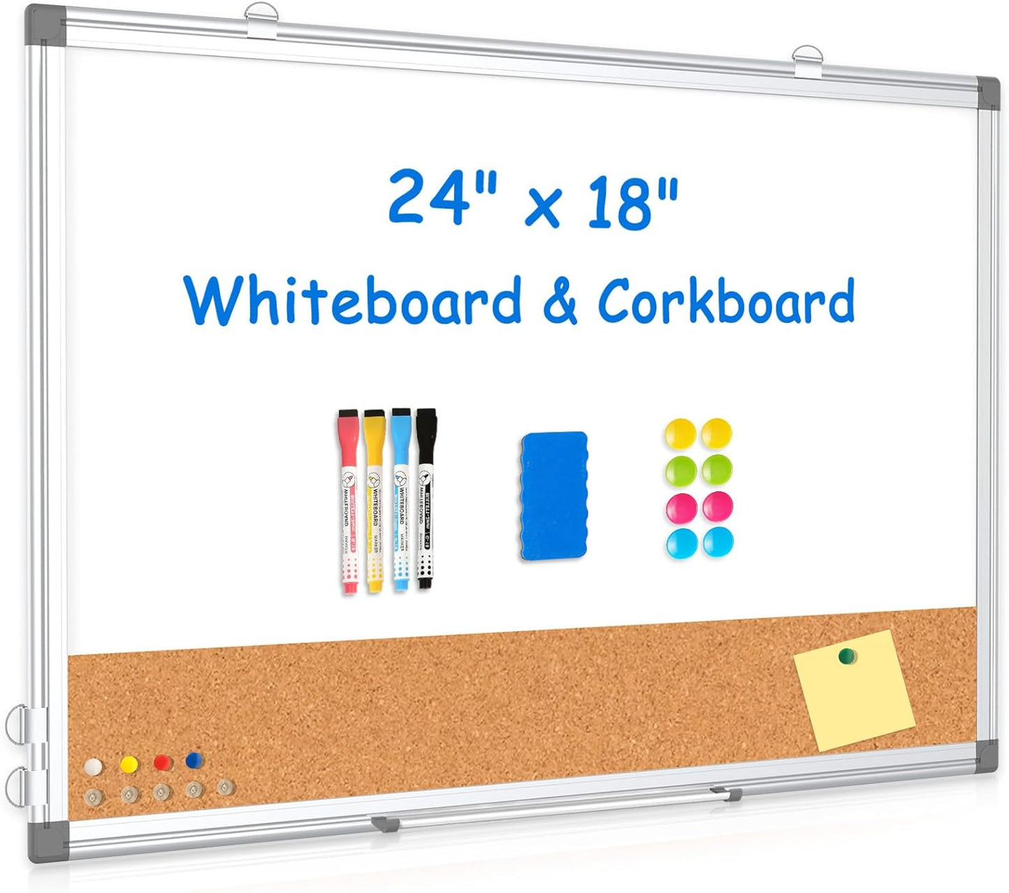 Weekly Dry Erase Calendar Whiteboard for Wall, 24" x 18" Double-Sided Weekly Planner White Board Cork Combo, Hanging & Wall Mount Week Bulletin Board with Notes for Home, Office, School, Kitchen