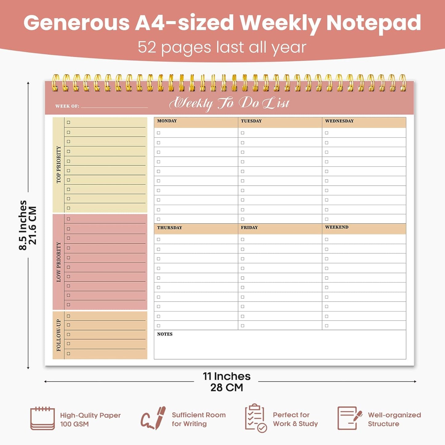 Weekly To Do List Notepad with 52 Undated Sheets（8.5"×11"）- Undated Weekly Planner Notepad for Office Desk Accessories and Supplies - Midnight Lilac