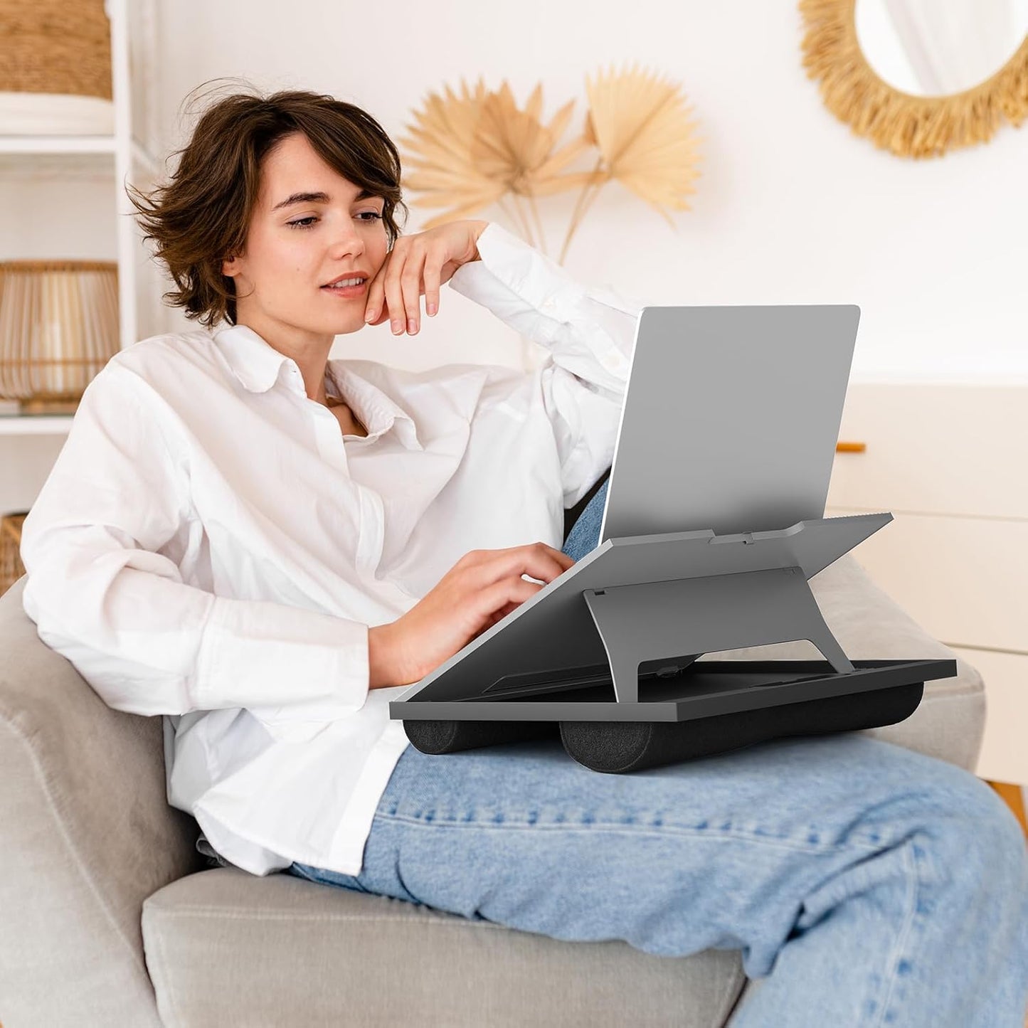 HUANUO Laptop Desk, Portable Laptop Stand Fits Up to 15.6 Inch Laptops, Adjustable with 8 Angles Lap Desks for Adults - Dual Cushion Desk for Sofa, Bed, Car or Work Table