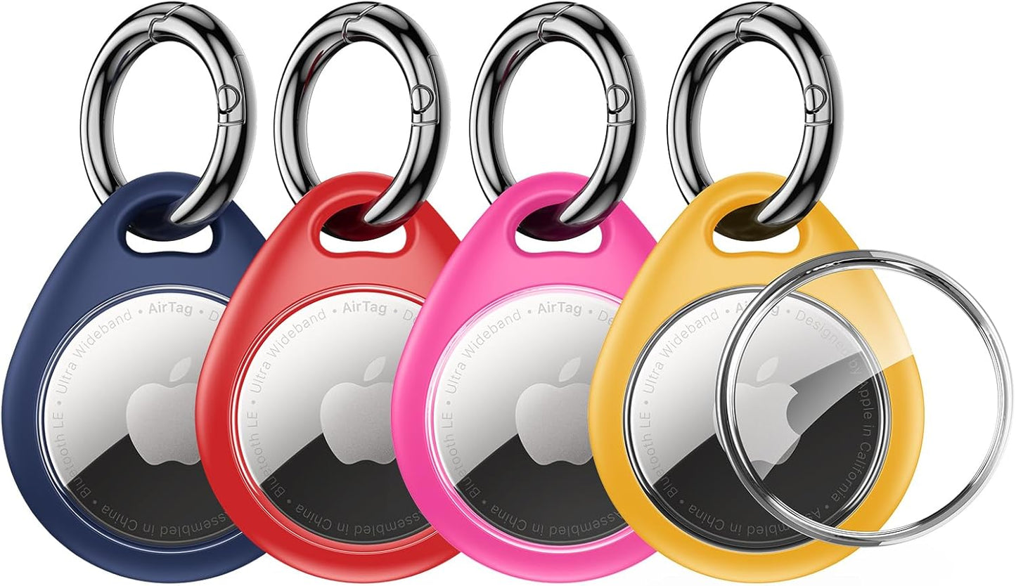 UNBREAKcable AirTag Holder for Apple - 4 Pack Air Tag Case [Fit Tightly Design] [Easy to Install] [Hold Securely] Waterproof TPU Protective Cover with Metal Keychain for Kids,Pet,Luggage,Backpack,Keys