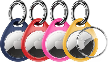 UNBREAKcable AirTag Holder for Apple - 4 Pack Air Tag Case [Fit Tightly Design] [Easy to Install] [Hold Securely] Waterproof TPU Protective Cover with Metal Keychain for Kids,Pet,Luggage,Backpack,Keys