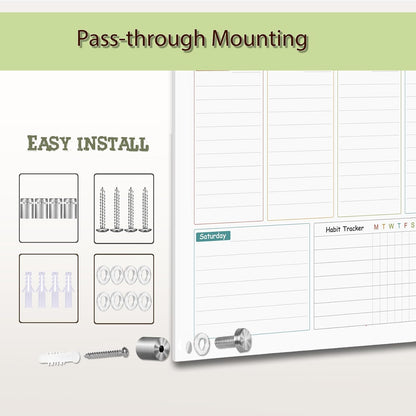 Glass Colorful Weekly Dry Erase Calendar Whiteboard for Wall,24"x 36",Frameless Mounting,Office/School/Home, Frameless Large Planner White Board