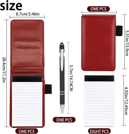 Camelmother 10 Pieces Small Notepad Holder Set Pocket Notebook 3 x 5 Inch with Pen