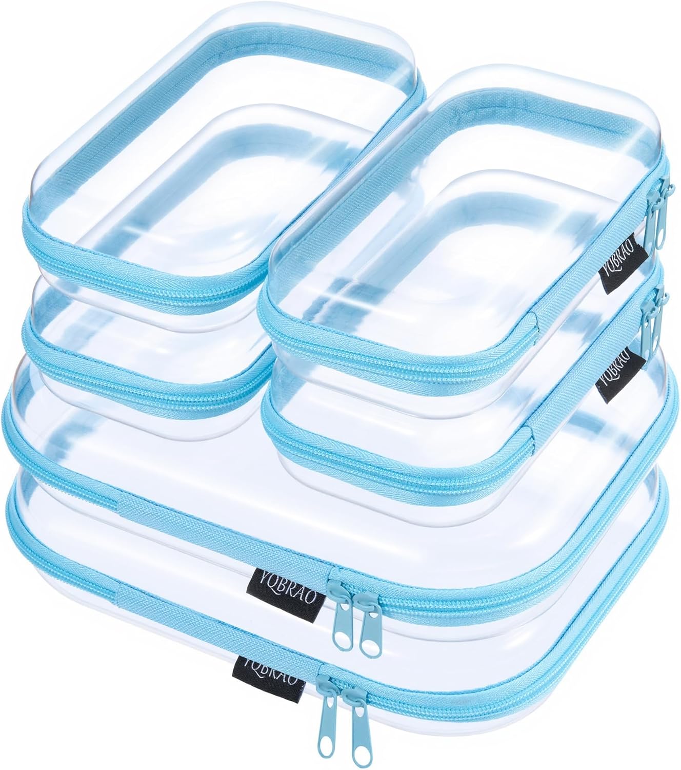 YQBRAO 6 Pack Clear Hard Shell Zipper Case, 1.2mm Heavy Duty Crush-Proof Diaper Bag Organizer Pouches, TSA Approved Travel Makeup Bag for Toiletries & Electronics, (2L, 2M, 2S) Multi-Size Storage Set