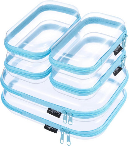 YQBRAO 6 Pack Clear Hard Shell Zipper Case, 1.2mm Heavy Duty Crush-Proof Diaper Bag Organizer Pouches, TSA Approved Travel Makeup Bag for Toiletries & Electronics, (2L, 2M, 2S) Multi-Size Storage Set