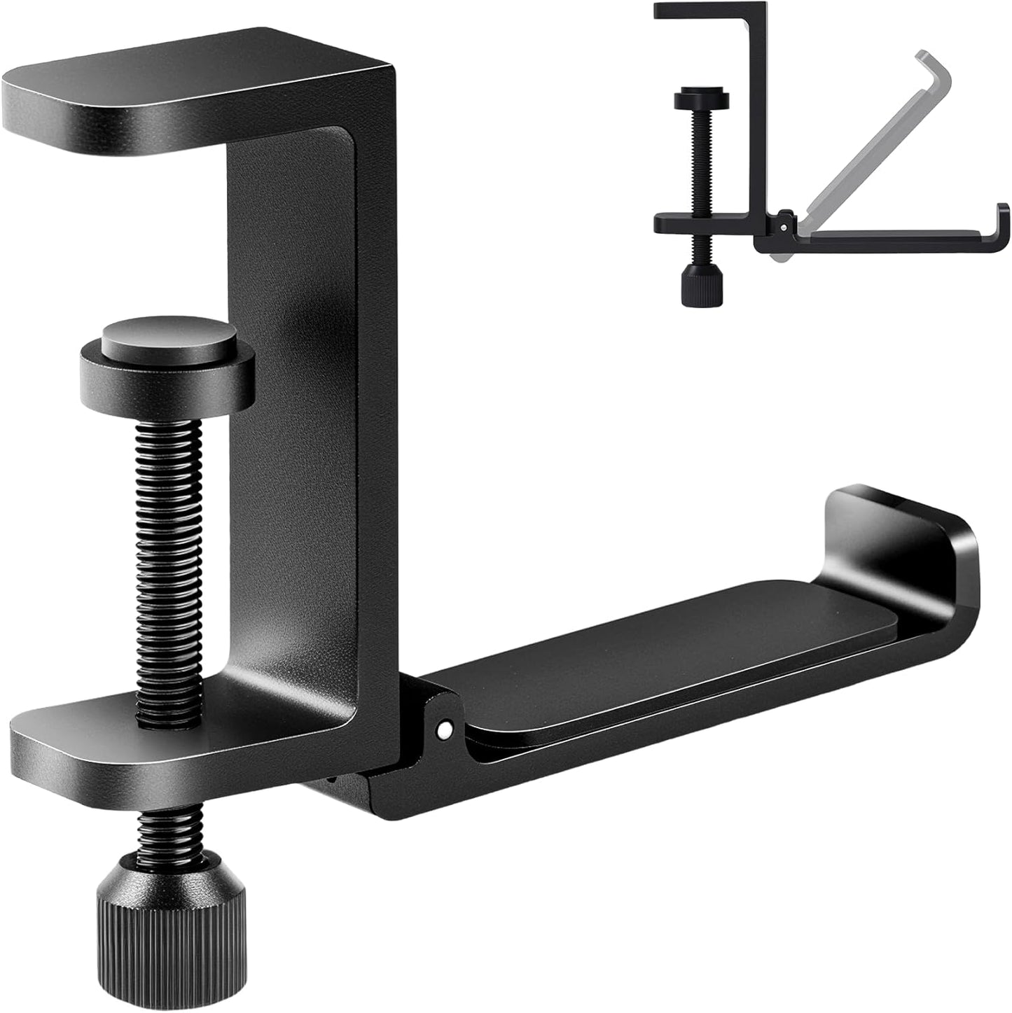 Metal Heavy Duty Foldable Headphone Holder for Desk, Headset Stand for Desk,Backpack Holder Hook for Desk,Bag Hook Under Desk,Clamp Hook for Desk Attachments,Black