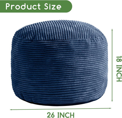 HIGOGOGO Round Stuffed Pouf Ottoman, Corduroy Poufs with Foam Chunk Filling, Furry and Fluffy Pouf Foot Stool Storage Ottoman, 20 X 15 Floor Poufs Foot Rest for Living Room, Dark Grey