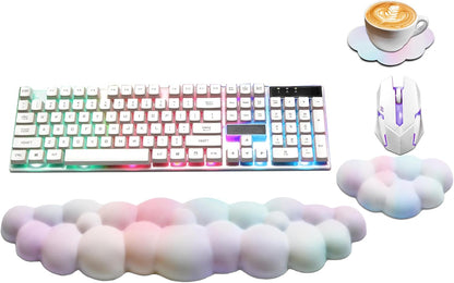Cloud Wrist Rest Keyboard, PU Leather Memory Foam Wrist Rest for Computer Keyboard, Ergonomic Keyboard Wrist Rest and Cute Mouse Wrist Rest for Gaming,Office,Computer,Typing Pain Relief,Pastel Green
