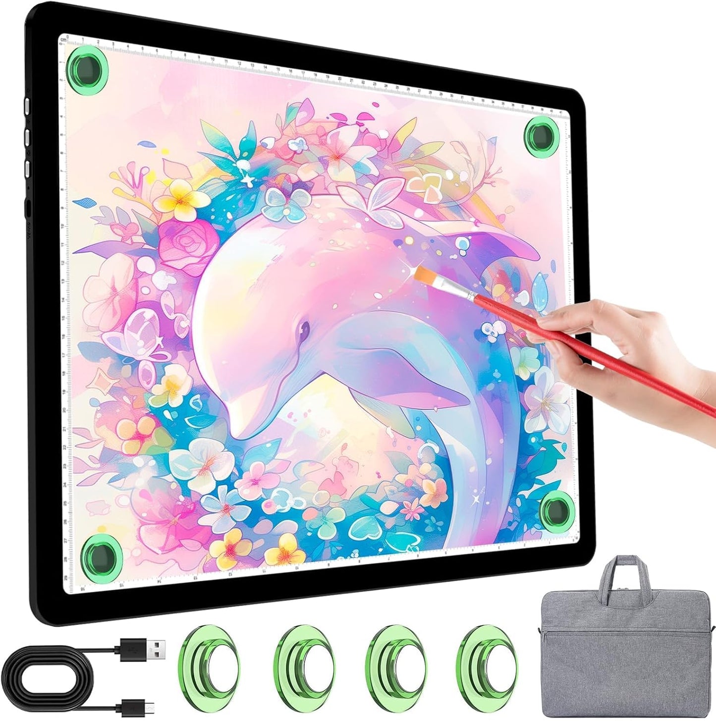 KOBAIBAN A4 Light Box for Tracing, Light Board with Side Physical Buttons, Magnetic Light Pad for Diamond Painting, Stenciling, Weeding Vinyl, USB LED Lighting Board (Black, 35.2 x 25.4 CM)