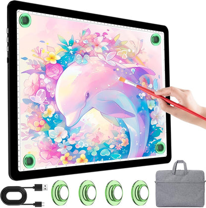 KOBAIBAN A4 Light Box for Tracing, Light Board with Side Physical Buttons, Magnetic Light Pad for Diamond Painting, Stenciling, Weeding Vinyl, USB LED Lighting Board (Black, 35.2 x 25.4 CM)