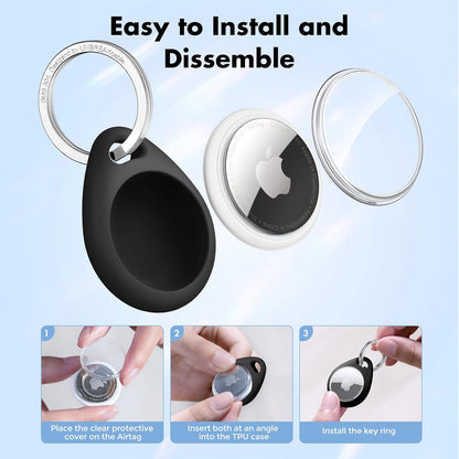 UNBREAKcable AirTag Holder for Apple - 4 Pack Air Tag Case [Fit Tightly Design] [Easy to Install] [Hold Securely] Waterproof TPU Protective Cover with Metal Keychain for Kids,Pet,Luggage,Backpack,Keys