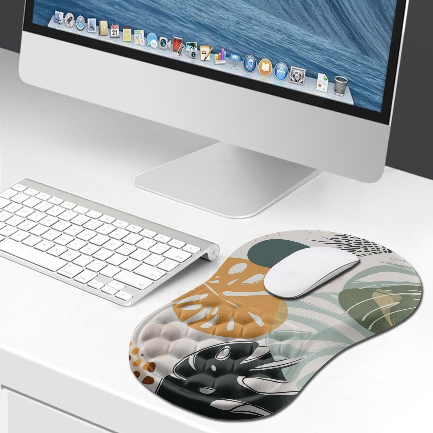 Hokafenle Ergonomic Mouse Pad Wrist Support, Wrist Rest Mousepad for Carpal Tunnel Pain Relief with Integrated Memory Foam Slope Massage Bulge (11.8x7.9 inch,Topographic Contour)