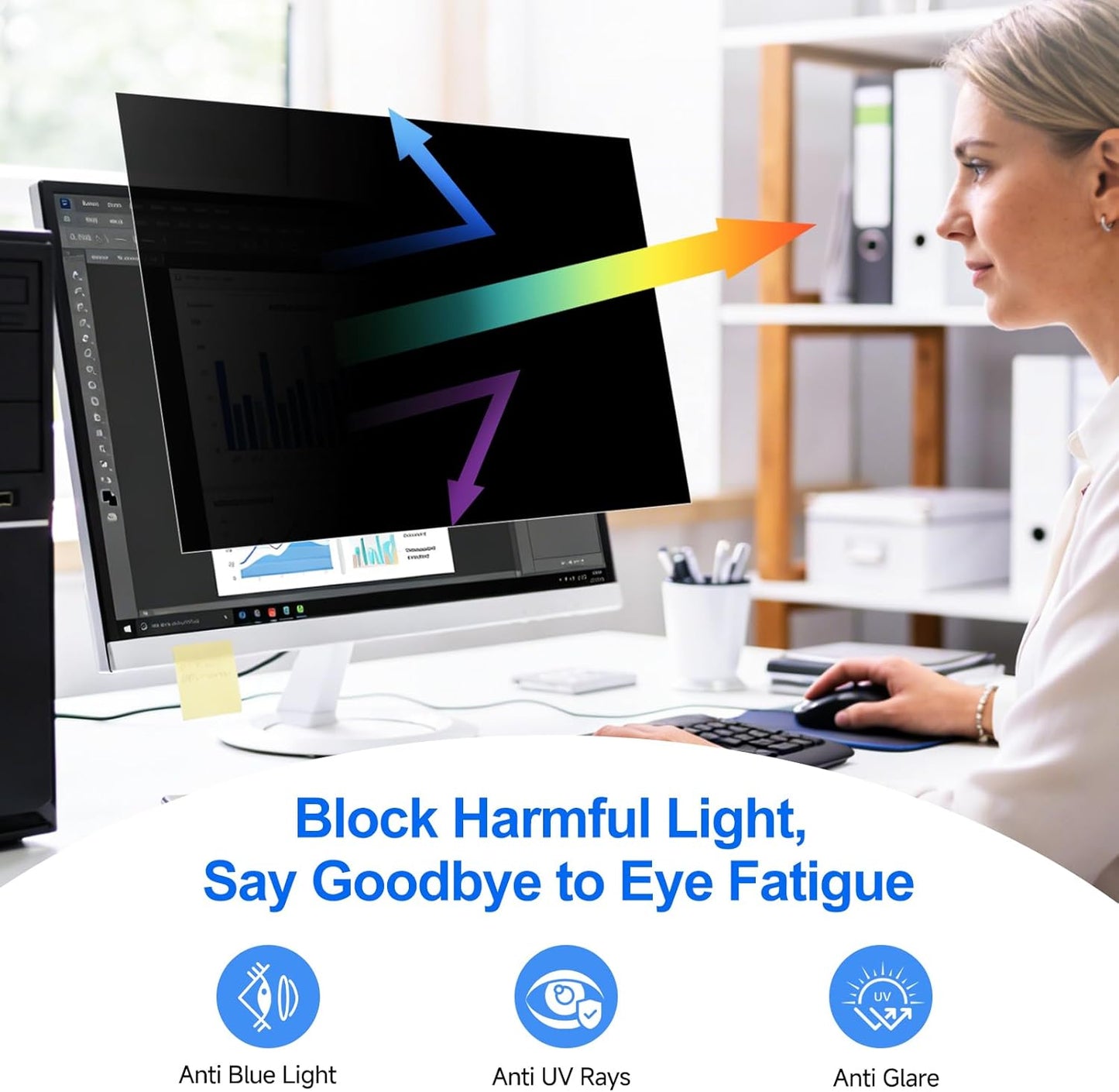 [2-Pack] Privacy Screen For Computer Monitor, 27-Inch 16:9 Aspect Ratio; Anti Spy/Bule Light/Glare And Eye Protection, 2 Install Ways Removable For Office, Airport, Cafe And Other Public Area; Diagonal 27 Inches, Width 23.53 Inches, Height 13.24 Inches