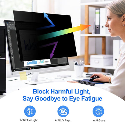 [2-Pack] Privacy Screen For Computer Monitor, 27-Inch 16:9 Aspect Ratio; Anti Spy/Bule Light/Glare And Eye Protection, 2 Install Ways Removable For Office, Airport, Cafe And Other Public Area; Diagonal 27 Inches, Width 23.53 Inches, Height 13.24 Inches