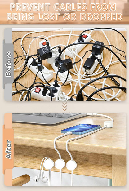 Maveek Magnetic Cord Clips Black, Silicone Cord Organizer Magnet Cable Holder Charging Cable Management Cord Keeper with Adhesive Metal Disc (5 Piece, Large Size)
