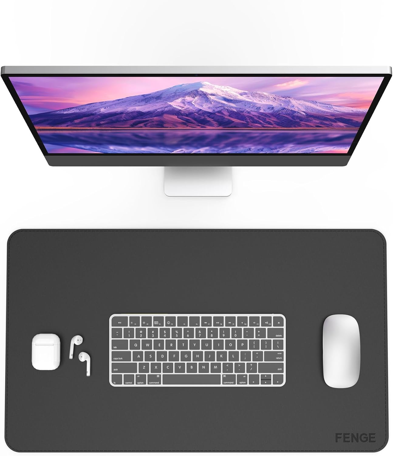 Fenge Desk Pad Mat, Water Resistant Mouse Pad, Double-Sided Mouse Mat with Anti-Slip Cork Base, Faux Leather Desk Blotter for Home Office, Laptop, Mouse, 23.6 x 13.8 Inches, Black